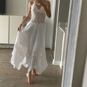 White hand made maxi dress halters neck